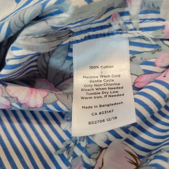 Talbots Cotton Floral Striped Popover 1/4 Button Top Blouse Size S - Picture 5 of 7